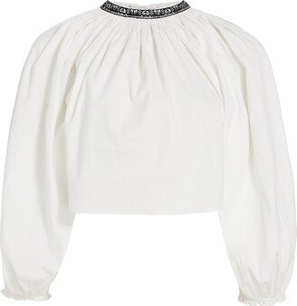 Split-Neck Blouson Crop Top