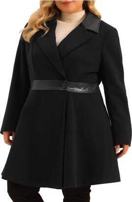 Agnes Orinda Women's Plus Size Leather Notched Lapel Single Breasted Long Trench Overcoats Black 1X