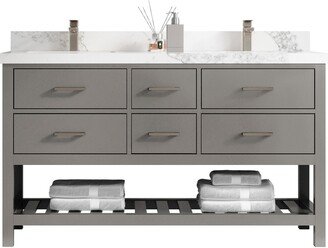 Parker 60 In. W X 22 D Double Sink Bathroom Vanity in Elephant Skin Gray With Quartz Or Marble Countertop | Modern Vanity Premium Q