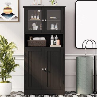 EPOWP Bathroom Storage Cabinet, Freestanding Floor Cabinet with Open Shelf, Large Display Cabinet with Doors, Kitchen Cupboard