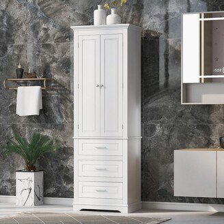 Tall Storage Cabinet with 3 Drawers and Adjustable Shelf, Freestanding Bathroom Cabinet for Bathroom, Office