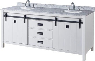 Da Vinci 71 in. Vanity in White with White Carrara Marble Top with white basins