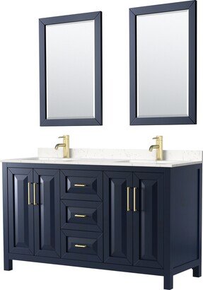 Daria 60 Inch Double Vanity, Cultured Marble Top, 24 Inch Mirrors