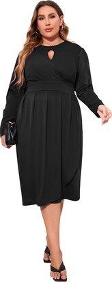 KOJOOIN Women Plus Size Bodycon Dress Long Sleeve Cocktail Midi Dress Wedding Guest Formal Elegant Waisted Surplice Wrap Dress Black XL