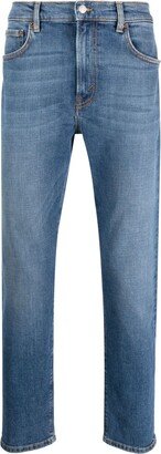 Stretch Organic-Cotton Tapered-Leg Jeans