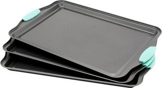 Juvale Set of 3 Nonstick Cookie Sheets for Baking, Bakeware Pans with Silicone Rubber Handles, 10x14 Inches