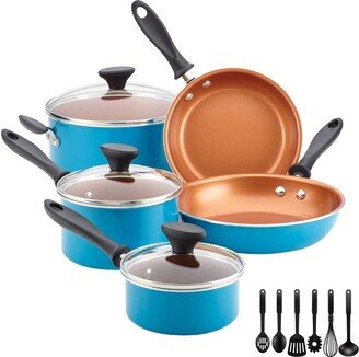 Reliance Pro 14pc Copper Ceramic Nonstick Cookware Set with Prestige Tools Aqua