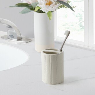 Home Anna Ceramic Embossed Stripe Bathroom Tumbler - Ivory