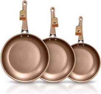 3 Pcs. Non-Stick Fry Pan Set Basic Kitchen Cookware, PFOA/PFOS Free, Gold