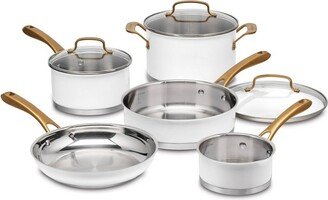 Classic 8pc Stainless Steel Cookware Set with Brushed Gold Handles Matte White