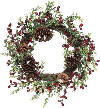 Artificial 20In Multicolored Christmas Pinecone Frosted Berry Wreath