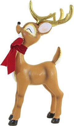 December Diamonds Christmas Retro Deer With Scarf - One Figurine 12.5 Inches - Velveteen Bow - 2929408 - Polyresin - Brown