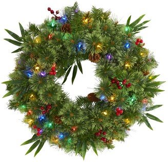 Mixed Pine Artificial Christmas Wreath with 50 Led Lights, Berries and Pine Cones
