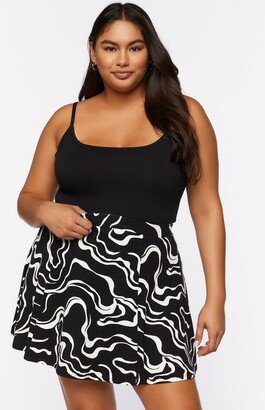 Plus Size Abstract Print Mini Skirt