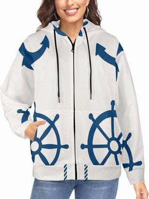 LOSARON Anchors Steering Wheel Women's Full-Zip Hooded Sweatshirt Fall Outfits Lightweight Dressy Streetwear with Pockets Fall Outfits 3XL