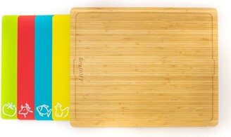 Bamboo Cutting Board Set with 4Pc Multi-colored Flexible Cutting Board, 16.5x 13.4x 1.5