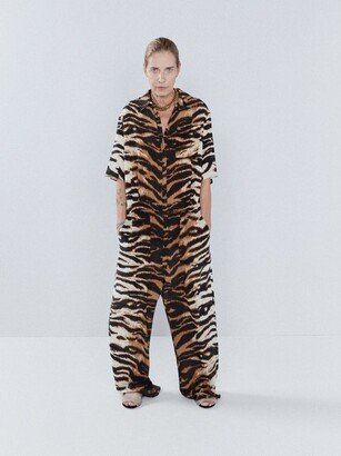 Tiger-print Silk Wide-leg Jumpsuit