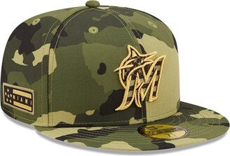 Men's Camo Miami Marlins 2022 Armed Forces Day On-Field 59Fifty Fitted Hat