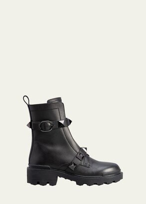 Roman Stud Zip Combat Booties-AA