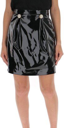 Button Detail Vinyl Mini Skirt