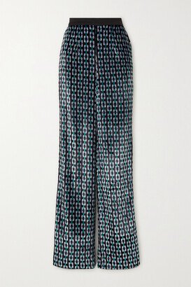 Vegas Printed Silk-velvet Straight-leg Pants - Blue