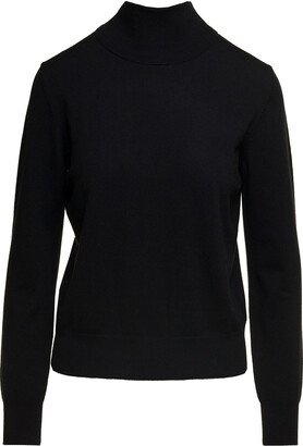 Black Mock Neck Sweatshirt With Long Sleeves In Wool Blend Woman