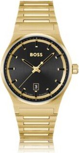 Black-dial watch with gold-tone link bracelet