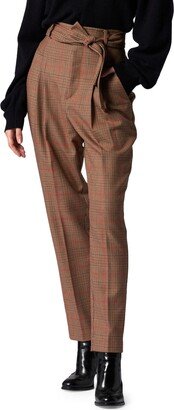 Saree Plaid Belted High Waist Tapered Trousers