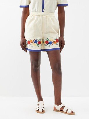 Fruit Bunch-appliqué Cotton-blend Shorts