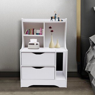 2 Drawers Wood End Table with Storage Shelf Nightstand