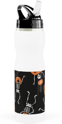 Photo Water Bottles: Halloween Party - Black Stainless Steel Water Bottle With Straw, 25Oz, With Straw, Orange