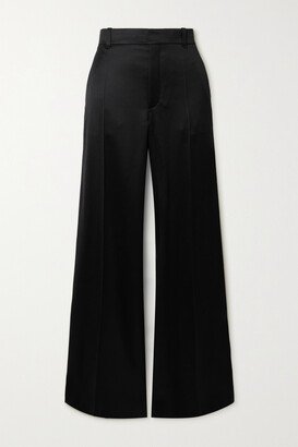 Wool And Silk-blend Wide-leg Pants - Black