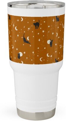 Travel Mugs: Halloween Black Cats - Orange Travel Tumbler, 30Oz, Orange