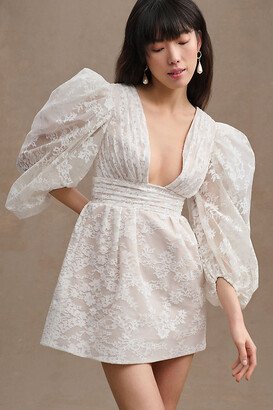 Watters Meringue Lace V-Neck Balloon-Sleeve Mini Dress