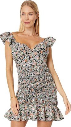 Floral Smocked Mini Dress (Black Multi) Women's Dress