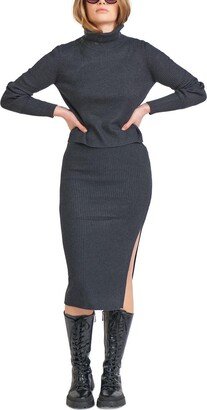 Black Tape Petites Womens Ribbed Midi Pencil Skirt