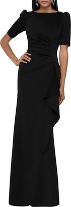 Side Ruched Ruffle Details Scuba Crepe Gown