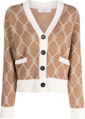 patterned intarsia-knit V-neck cardigan-AB