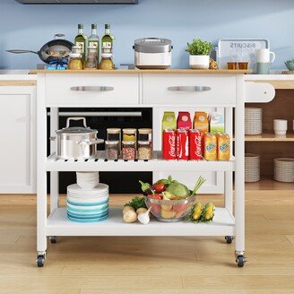 Kitchen Island with Two Lockable Wheels