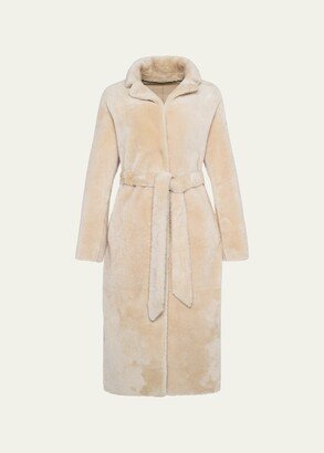 Belted Shearling Overcoat