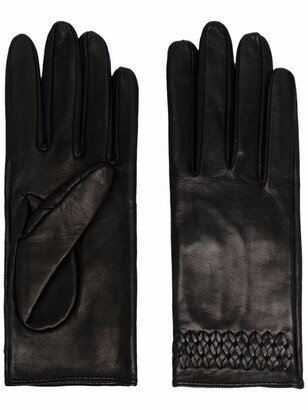 Embroidered-Detail Leather Gloves