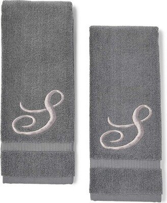 Juvale 2 Pack Letter S Monogrammed Hand Towels, Gray Cotton Hand Towels with Silver Embroidered Initial S for Wedding Gift, Baby Shower, 16 x 30 in