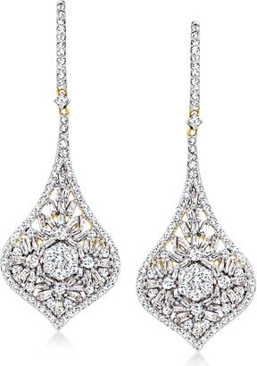 Baguette and Round Diamond Drop Earrings in 14kt Yellow Gold