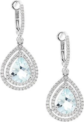 14K White Gold, Aquamarine & 0.85 TCW Diamond Teardrop Earrings