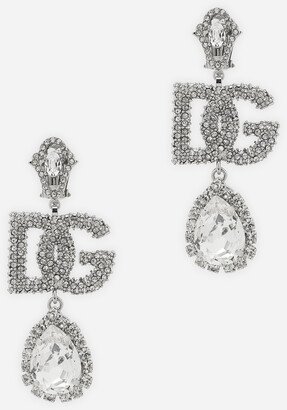 Drop earrings with rhinestone-detailed logo and pendant