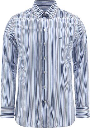 Logo Embroidered Striped Button-Up Shirt-AA