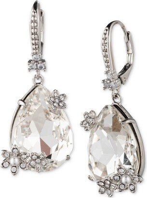 Silver-Tone Stone & Crystal Flower Drop Earrings