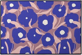 Door Mats: Allover Flowers - Blue Door Mat, Purple