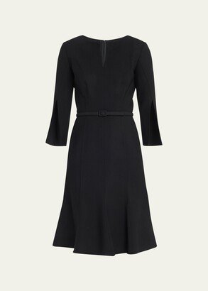 Split-Neck Belted Dress