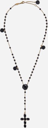 Yellow gold Devotion rosary necklace with black oval sapphires